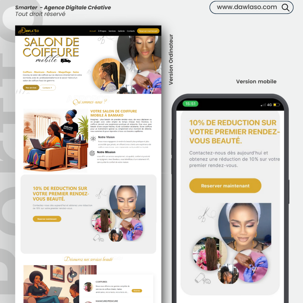 Site web pour un salon de coiffure mobile à Bamako